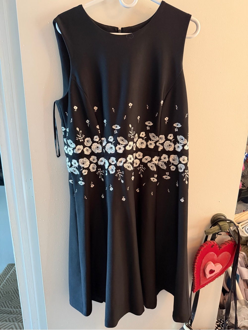 Black Floral Embroidered A-Line Dress Calvin